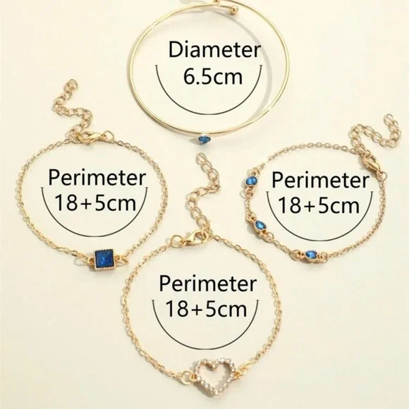 4pcs/set Rhinestone Heart Decor Bracelet For Women Jewelry Gift Wedding … - Picture 5 of 5